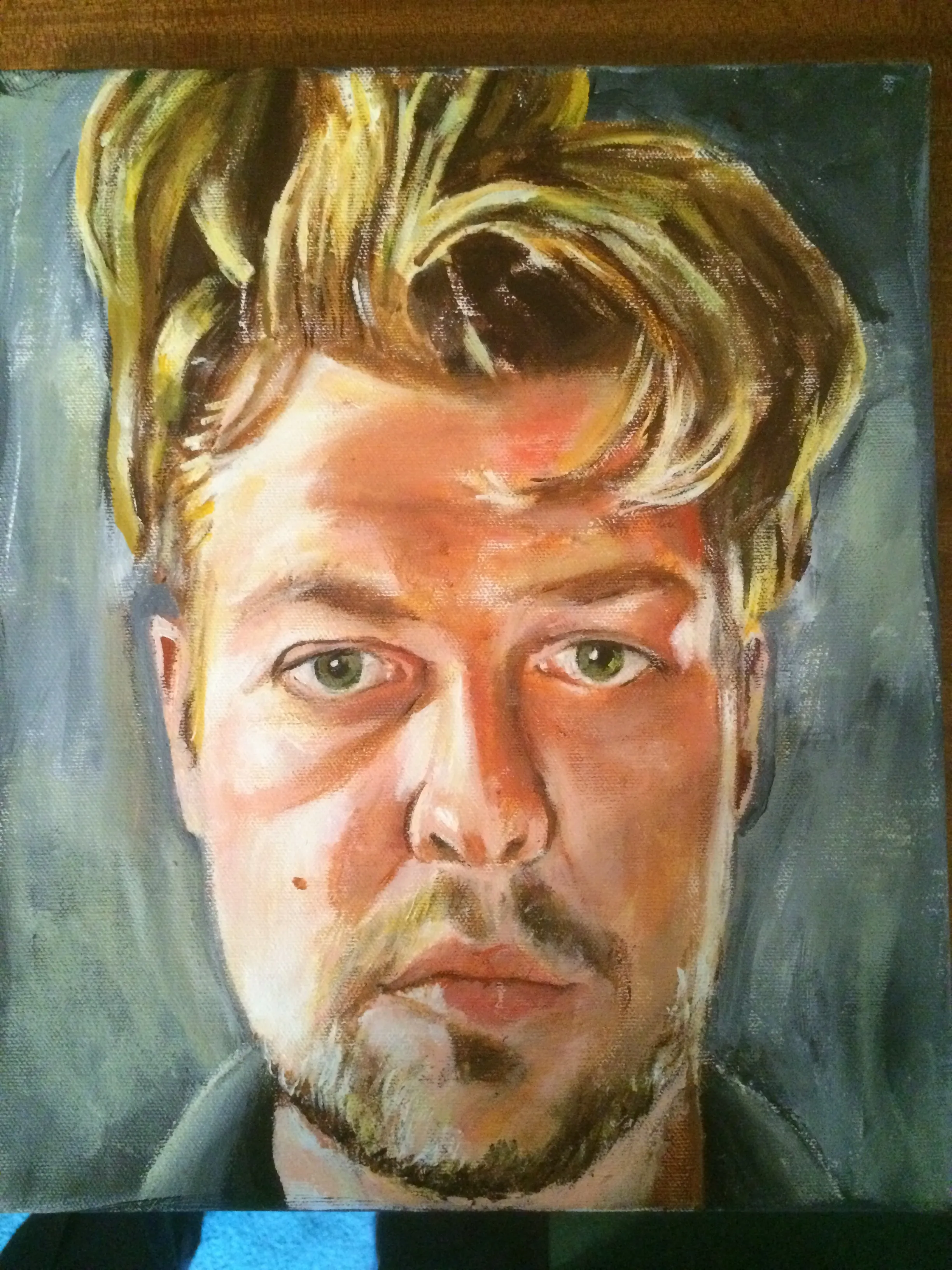 Self-portrait of Sam Roffey in acrylic